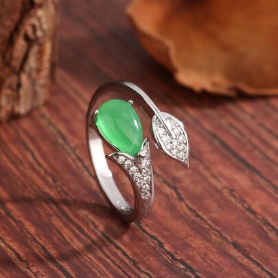 Rhinestone Leaf Decor Cuff Ring