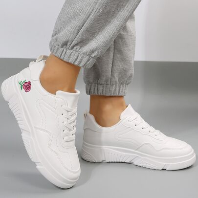 Floral Embroidered Lace-up Front Skate Shoes