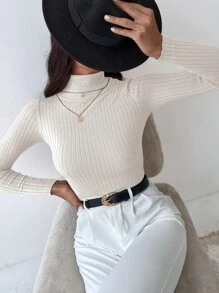 Cloudara Turtleneck Ribbed Knit Jumper - Beige - View 6
