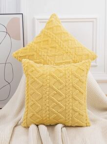 1 PC Mềm Mại Sang Trọng Mờ Ngắn Len Nỉ Ném Gối Vuông Hoa Văn Đệm Ốp Lưng Trang Trí - Màu vàng - Xem 2
