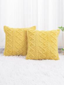 1 PC Mềm Mại Sang Trọng Mờ Ngắn Len Nỉ Ném Gối Vuông Hoa Văn Đệm Ốp Lưng Trang Trí - Màu vàng - Xem 5