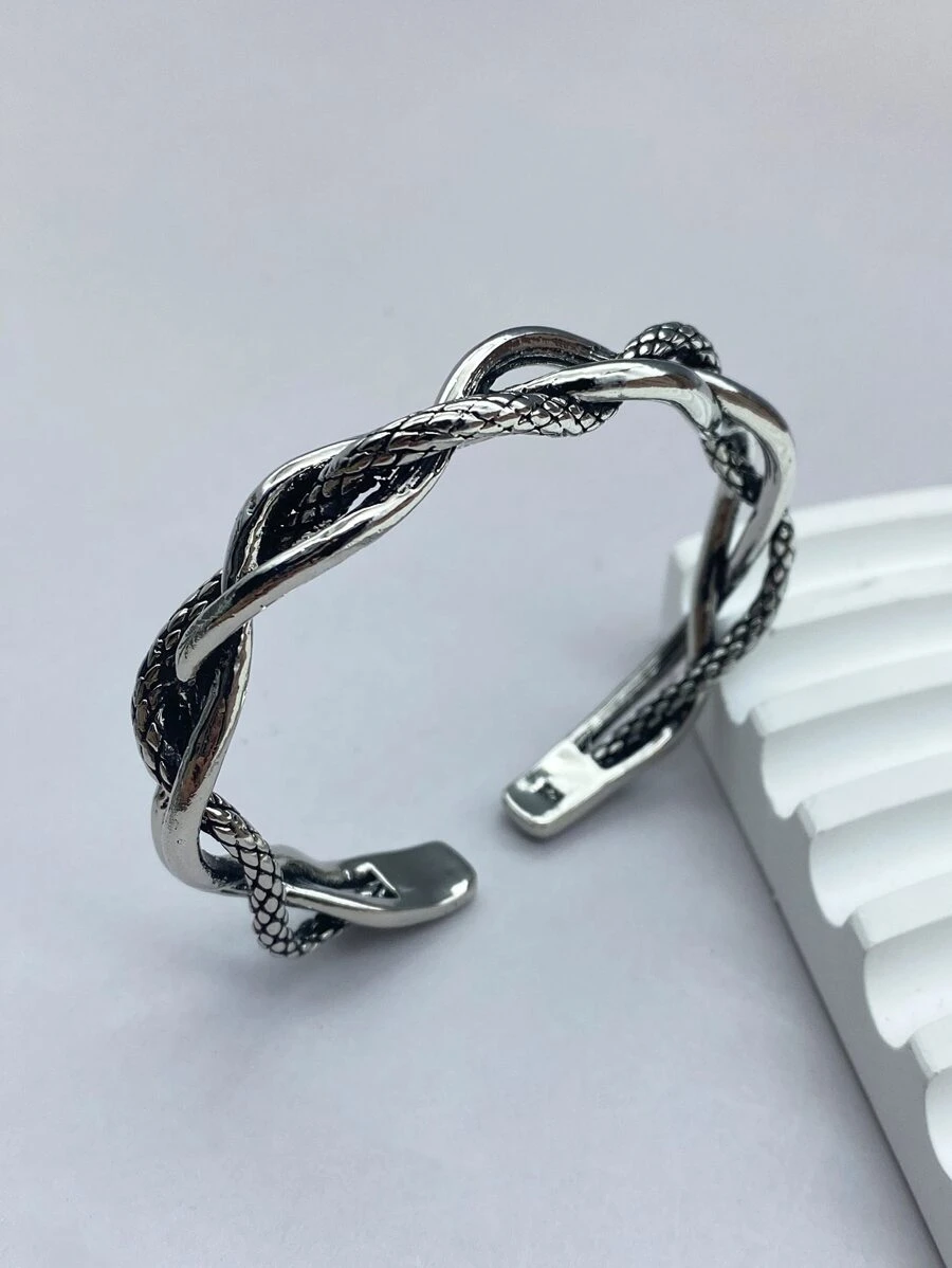 Fashionable And Popular Men Twist Cuff Bangle Alloy For Jewelry Gift And For A Stylish Look - Silver - View 1