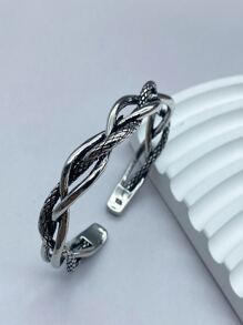 Fashionable And Popular Men Twist Cuff Bangle Alloy For Jewelry Gift And For A Stylish Look - Silver - View 3