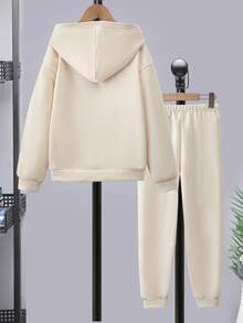 Girls Floral Print Drop Shoulder Hoodie & Joggers - Apricot - View 2