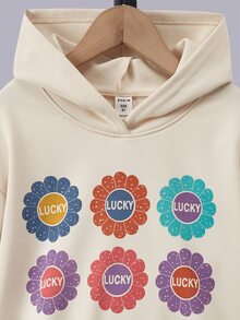 Girls Floral Print Drop Shoulder Hoodie & Joggers - Apricot - View 3