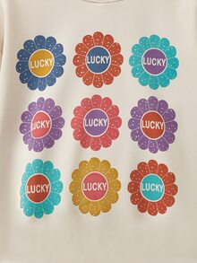 Girls Floral Print Drop Shoulder Hoodie & Joggers - Apricot - View 4