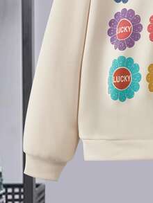 Girls Floral Print Drop Shoulder Hoodie & Joggers - Apricot - View 5