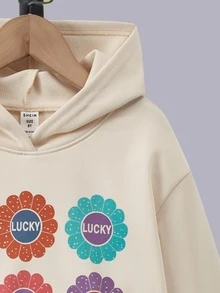 Girls Floral Print Drop Shoulder Hoodie & Joggers - Apricot - View 6