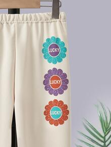 Girls Floral Print Drop Shoulder Hoodie & Joggers - Apricot - View 7