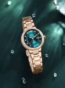 水鑽裝飾圓形指針日期機械手表