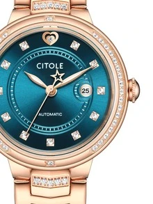 水鑽裝飾圓形指針日期機械手表