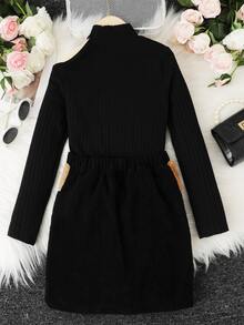 Girls Cut Out Shoulder Tee & Colorblock Teddy Panel Button Front Skirt - Multicolor - View 2