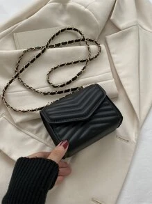 Mini bolso cuadrado con cadena y solapa con detalle de Chevron, bolso cruzado acolchado Chevron, bolso de hombro con solapa de moda, bolso y bolso de moda para mujer