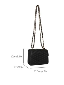 Mini bolso cuadrado con cadena y solapa con detalle de Chevron, bolso cruzado acolchado Chevron, bolso de hombro con solapa de moda, bolso y bolso de moda para mujer