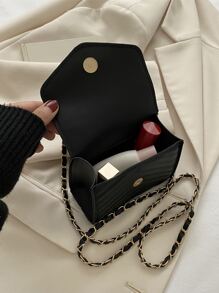 Mini bolso cuadrado con cadena y solapa con detalle de Chevron, bolso cruzado acolchado Chevron, bolso de hombro con solapa de moda, bolso y bolso de moda para mujer