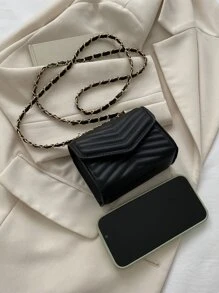 Mini bolso cuadrado con cadena y solapa con detalle de Chevron, bolso cruzado acolchado Chevron, bolso de hombro con solapa de moda, bolso y bolso de moda para mujer