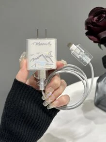 3入組透明字母圖案數據線保護頭和充電頭套套裝