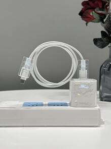 3入組透明字母圖案數據線保護頭和充電頭套套裝