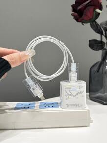 3入組透明字母圖案數據線保護頭和充電頭套套裝