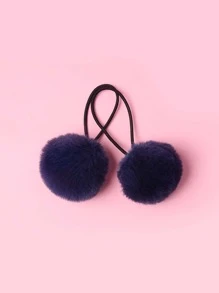 ROMWE Kawaii 2 chiếc dây buộc tóc trang trí Pompom dễ thương cho ngày lễ tình nhân, dây buộc tóc đuôi ngựa, dây thun buộc tóc, dây thun buộc tóc - Màu xanh hải quân - Xem 3