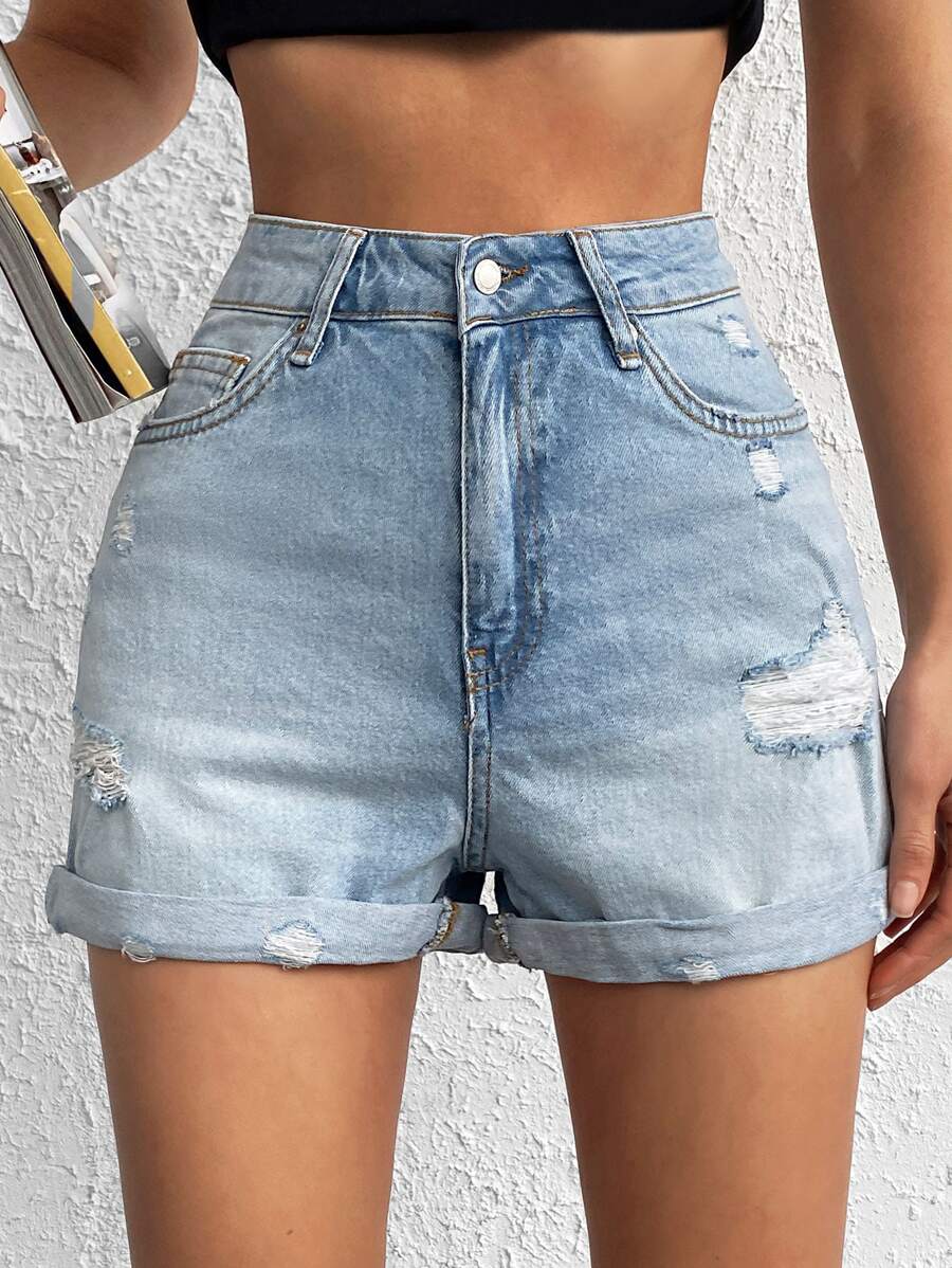 Pantaloni scurți din denim cu tiv rupt