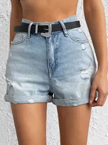 Pantaloni scurți din denim cu tiv rupt