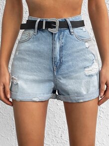 Pantaloni scurți din denim cu tiv rupt