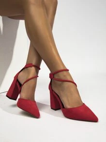 Nuevos tacones altos de punta dorados, elegantes y cómodos, de otoño/invierno para mujer, con suela antideslizante y duradera - Rojo - Ver 2