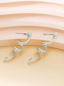 Snake Stud Earrings - Silver - View 2