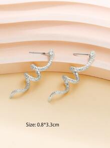 Snake Stud Earrings - Silver - View 3