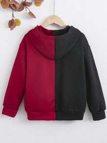 Girls Letter Graphic Two Tone Zip Up Hooded Sweatshirt Without Tee - Multicolor - View 2