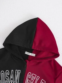 Girls Letter Graphic Two Tone Zip Up Hooded Sweatshirt Without Tee - Multicolor - View 3