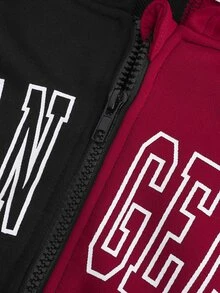 Girls Letter Graphic Two Tone Zip Up Hooded Sweatshirt Without Tee - Multicolor - View 4