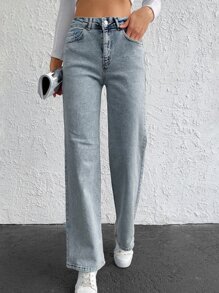 RueChic 高腰直筒牛仔褲