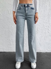 RueChic 高腰直筒牛仔褲