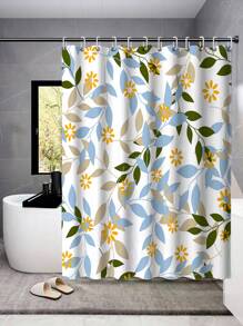 樹葉和花卉圖案浴簾 - 彩色 - 查看 1
