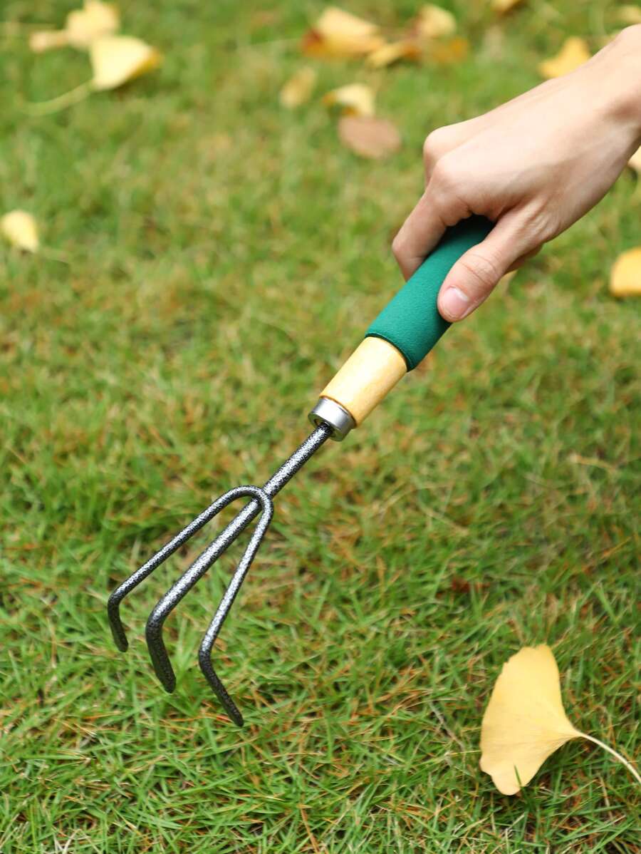 1 pieza Rastrillo de jardinería con mango largo - Verde Oscuro - Ver 1