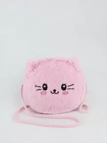 Girls Cartoon Design Fluffy Novelty Bag - Pink - View 1