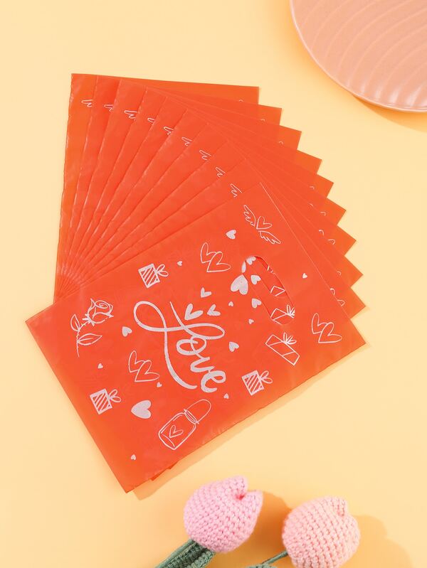 10pcs Heart & Letter Graphic Gift Bag, Valentine's Day Present Bag, For Wedding