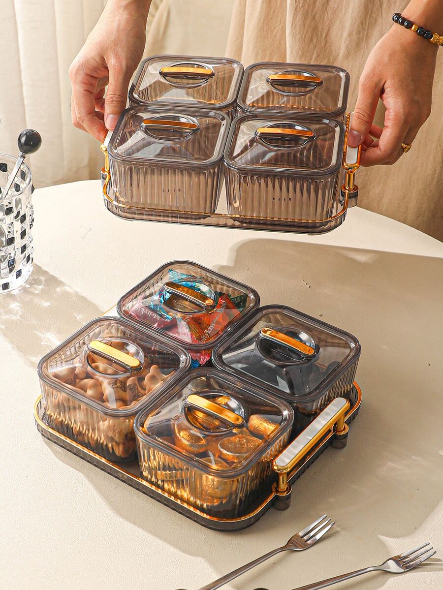 4 piezas frasco de bocadillo & 1 pieza Bandeja - Multicolor - Ver 1