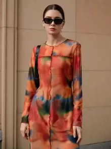 Dazy Designer Tie Dye Split Thigh Longline Top
