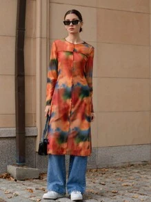 Dazy Designer Tie Dye Split Thigh Longline Top