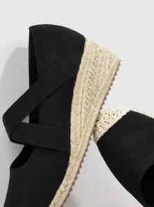 Styleloop Cross Strap Espadrille Wedges - Black - View 3