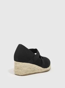 Styleloop Cross Strap Espadrille Wedges - Black - View 5