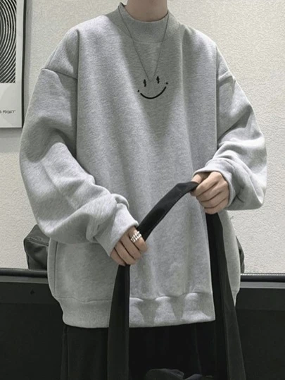 Claim Dot 宽松卡通印花高领男士卫衣，超大款卫衣，灰色卫衣，男女通用，秋季款，长袖上衣