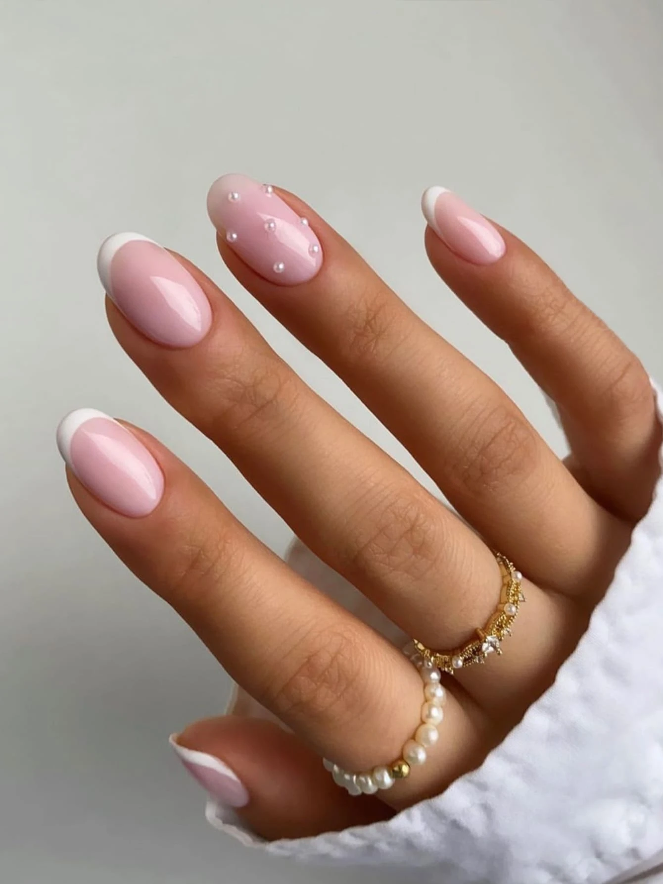 Transform Your Nails With 24pcs Long Oval Pink Pearl French Style Fake Nail & 1pc Nail File & 1sheet Tape Press On Nails Nail Supplies - Baby Pink - View 1