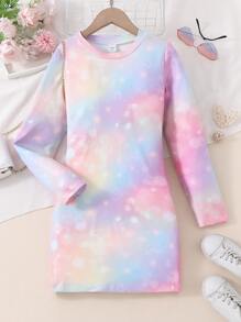 Girls Tie Dye Print Dress - Multicolor - View 1
