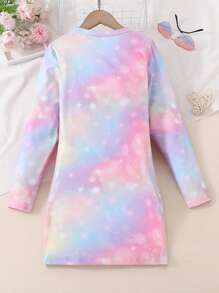Girls Tie Dye Print Dress - Multicolor - View 2