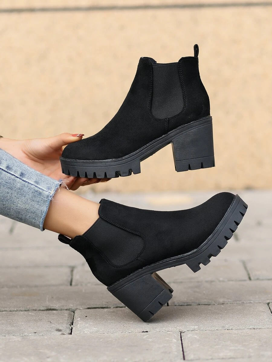 Slip On Faux Suede Chelsea Boots - Black - View 1