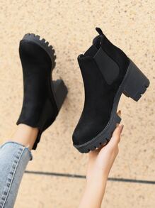 Slip On Faux Suede Chelsea Boots - Black - View 2